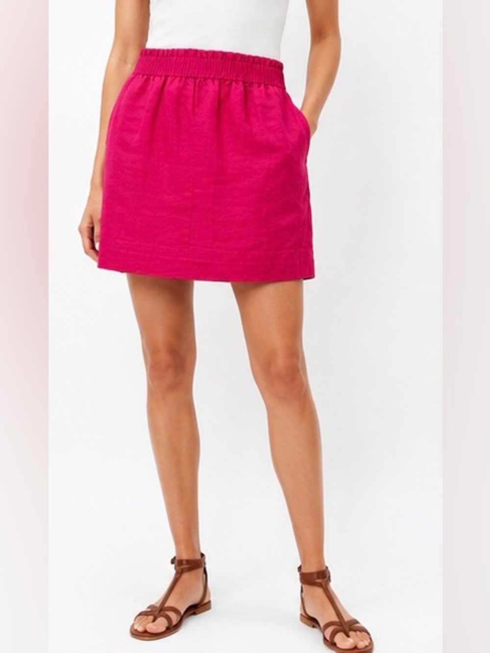 J.Crew Fuchsia Pink Linen Mini Skirt Elastic Waist Size 8 NWOT 💞